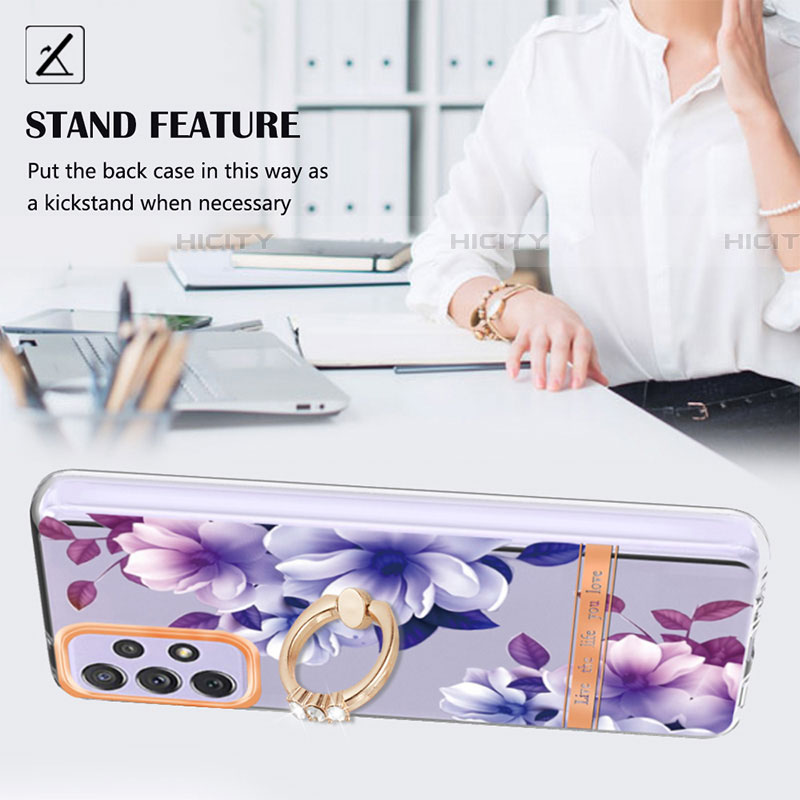 Handyhülle Silikon Hülle Gummi Schutzhülle Flexible Modisch Muster mit Fingerring Ständer Y06B für Samsung Galaxy A72 5G groß