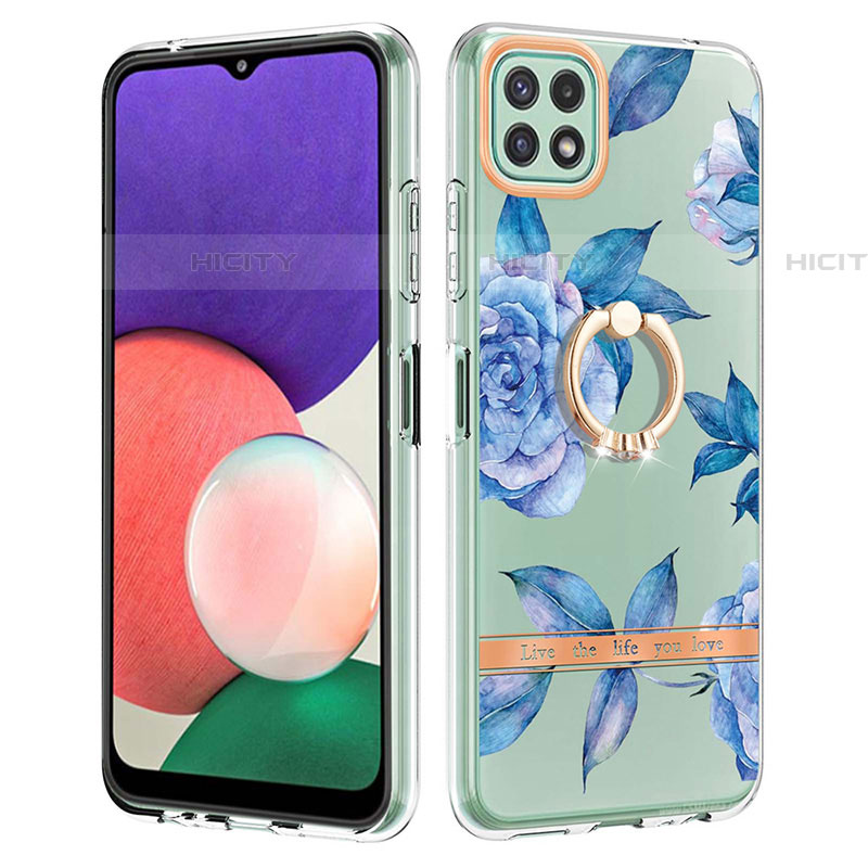 Handyhülle Silikon Hülle Gummi Schutzhülle Flexible Modisch Muster mit Fingerring Ständer Y06B für Samsung Galaxy F42 5G Blau