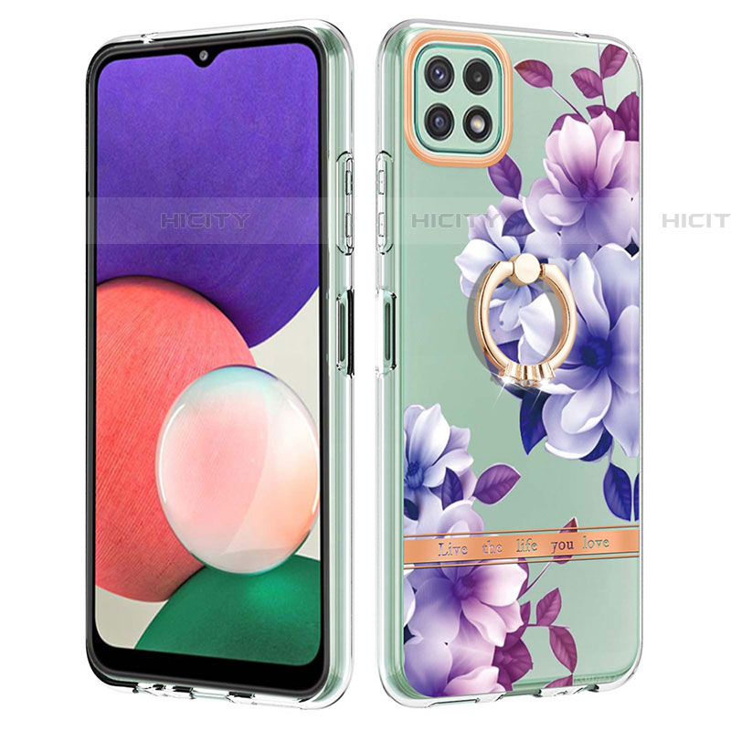 Handyhülle Silikon Hülle Gummi Schutzhülle Flexible Modisch Muster mit Fingerring Ständer Y06B für Samsung Galaxy F42 5G Violett Plus