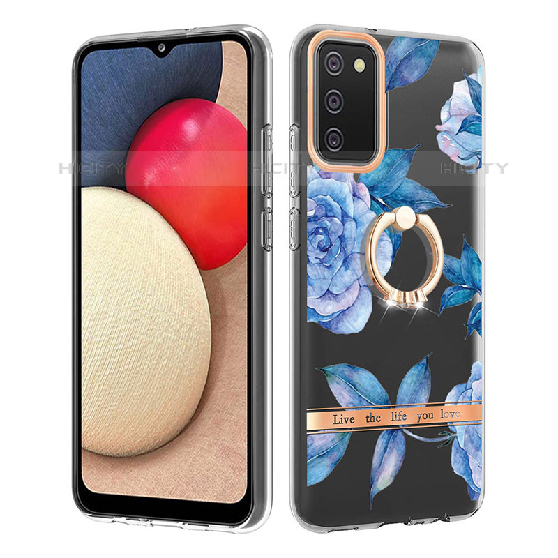 Handyhülle Silikon Hülle Gummi Schutzhülle Flexible Modisch Muster mit Fingerring Ständer Y06B für Samsung Galaxy M02s Blau Plus