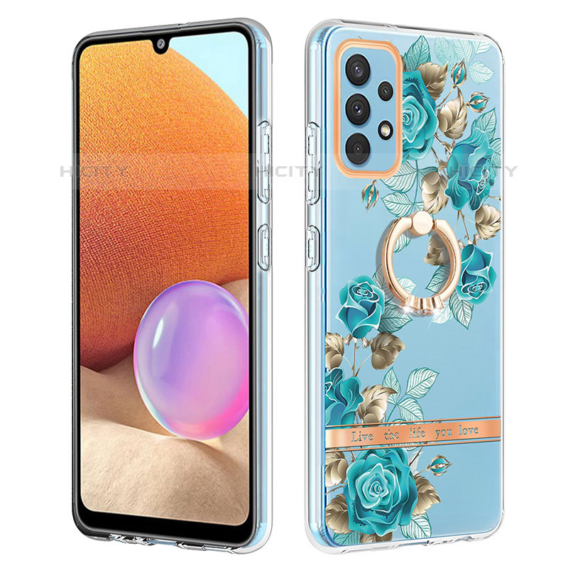 Handyhülle Silikon Hülle Gummi Schutzhülle Flexible Modisch Muster mit Fingerring Ständer Y06B für Samsung Galaxy M32 5G groß