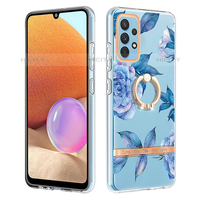 Handyhülle Silikon Hülle Gummi Schutzhülle Flexible Modisch Muster mit Fingerring Ständer Y06B für Samsung Galaxy M32 5G groß