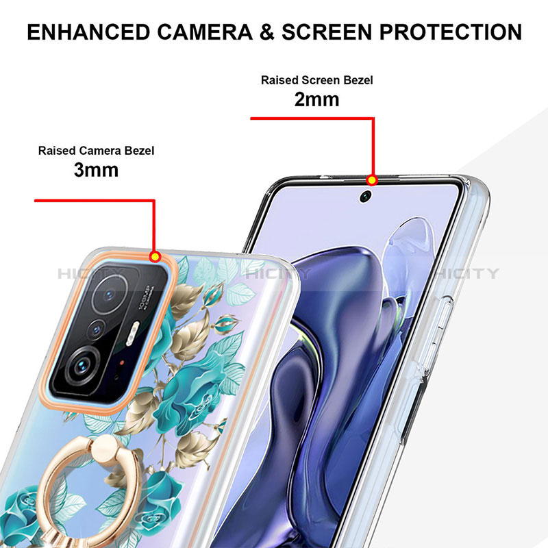 Handyhülle Silikon Hülle Gummi Schutzhülle Flexible Modisch Muster mit Fingerring Ständer Y06B für Xiaomi Mi 11T 5G groß