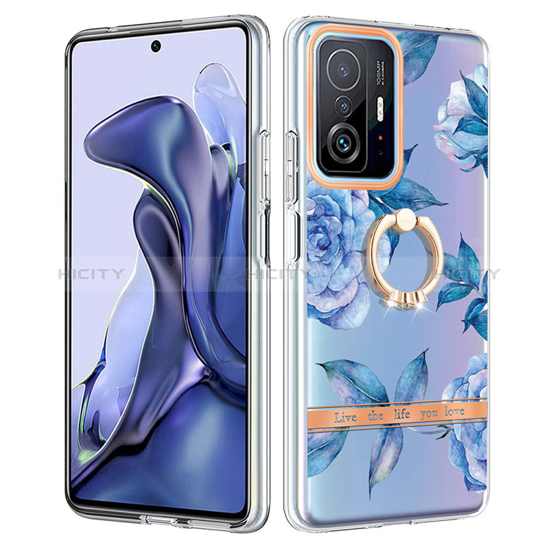 Handyhülle Silikon Hülle Gummi Schutzhülle Flexible Modisch Muster mit Fingerring Ständer Y06B für Xiaomi Mi 11T Pro 5G Blau