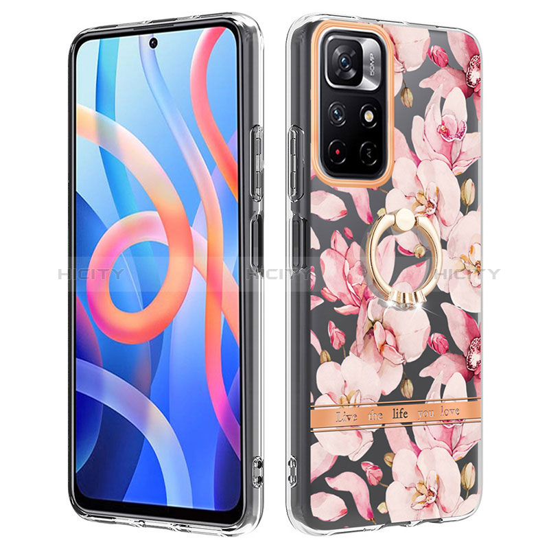 Handyhülle Silikon Hülle Gummi Schutzhülle Flexible Modisch Muster mit Fingerring Ständer Y06B für Xiaomi Poco M4 Pro 5G Rosa