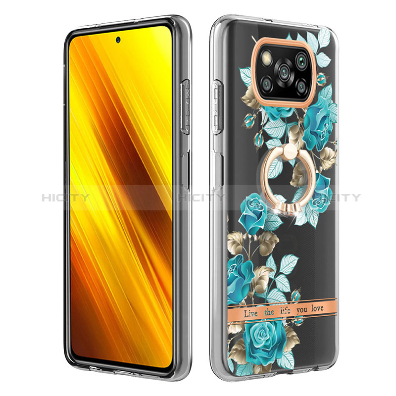 Handyhülle Silikon Hülle Gummi Schutzhülle Flexible Modisch Muster mit Fingerring Ständer Y06B für Xiaomi Poco X3 Pro