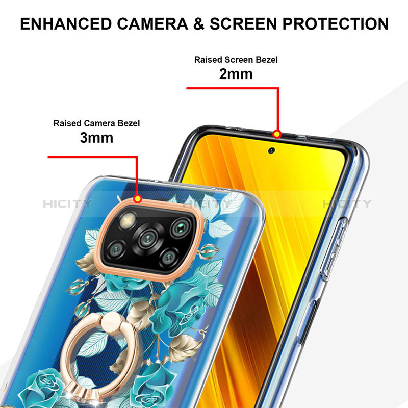 Handyhülle Silikon Hülle Gummi Schutzhülle Flexible Modisch Muster mit Fingerring Ständer Y06B für Xiaomi Poco X3 Pro