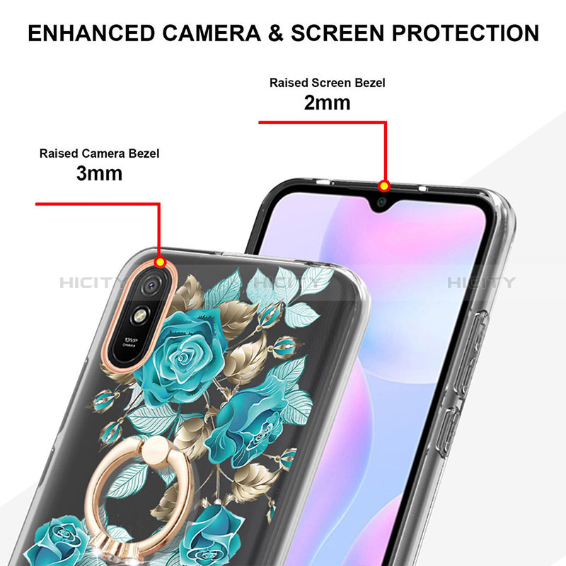 Handyhülle Silikon Hülle Gummi Schutzhülle Flexible Modisch Muster mit Fingerring Ständer Y06B für Xiaomi Redmi 9A groß