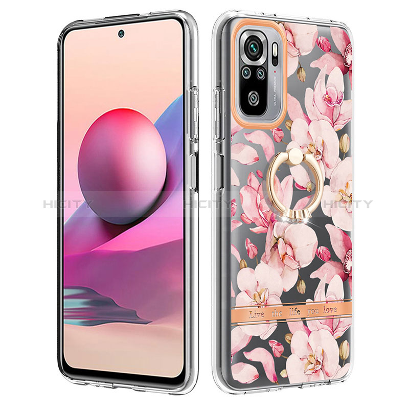 Handyhülle Silikon Hülle Gummi Schutzhülle Flexible Modisch Muster mit Fingerring Ständer Y06B für Xiaomi Redmi Note 10 4G Rosa Plus