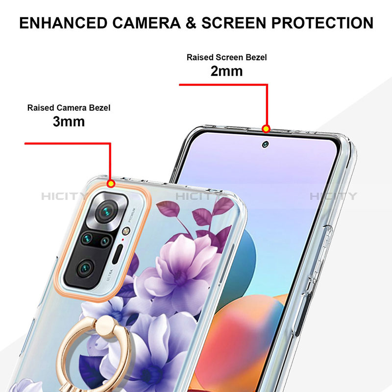 Handyhülle Silikon Hülle Gummi Schutzhülle Flexible Modisch Muster mit Fingerring Ständer Y06B für Xiaomi Redmi Note 10 Pro 4G groß