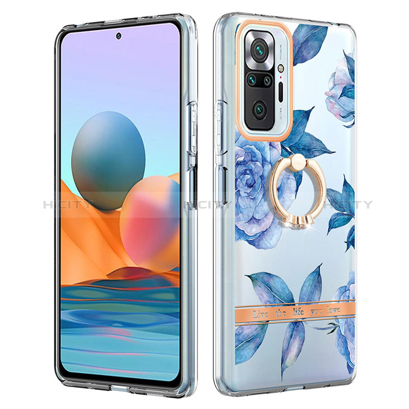 Handyhülle Silikon Hülle Gummi Schutzhülle Flexible Modisch Muster mit Fingerring Ständer Y06B für Xiaomi Redmi Note 10 Pro 4G Blau Plus