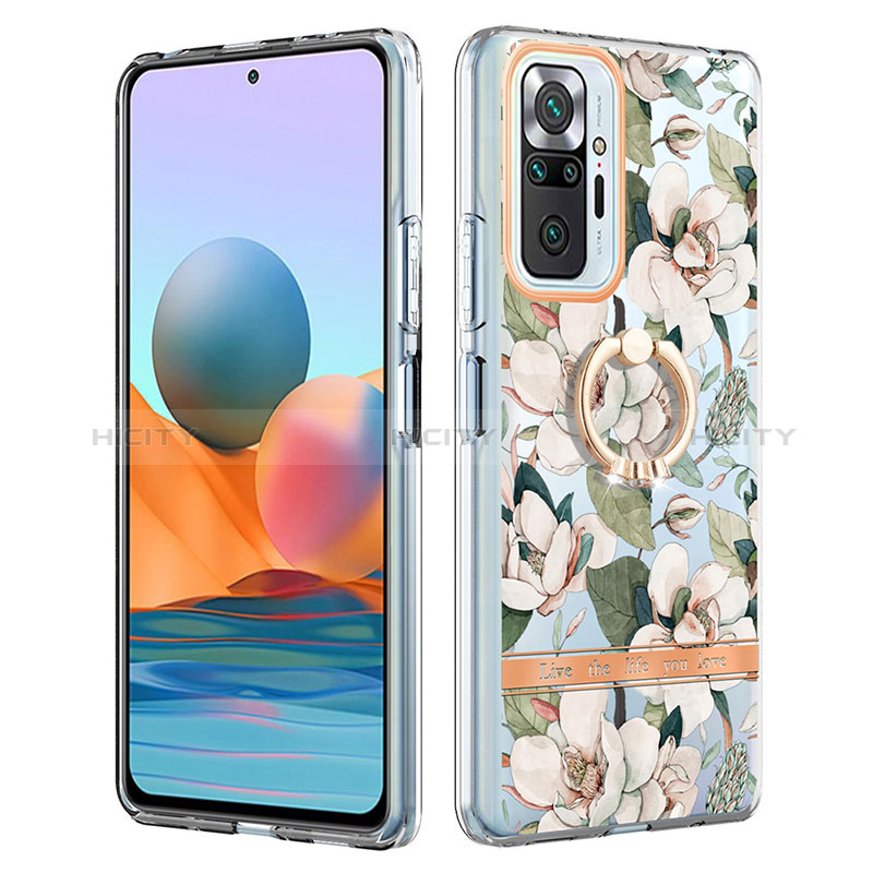 Handyhülle Silikon Hülle Gummi Schutzhülle Flexible Modisch Muster mit Fingerring Ständer Y06B für Xiaomi Redmi Note 10 Pro 4G Weiß