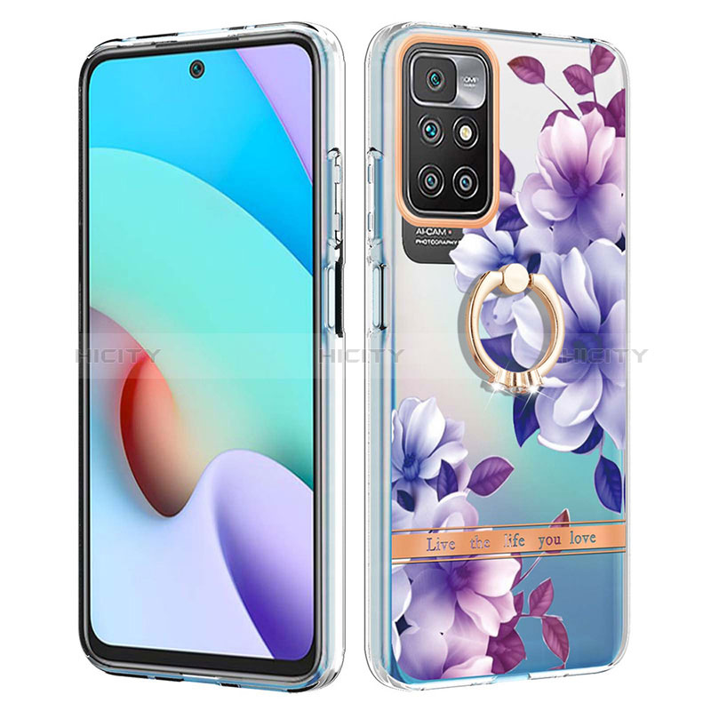 Handyhülle Silikon Hülle Gummi Schutzhülle Flexible Modisch Muster mit Fingerring Ständer Y06B für Xiaomi Redmi Note 11 4G (2021) Violett