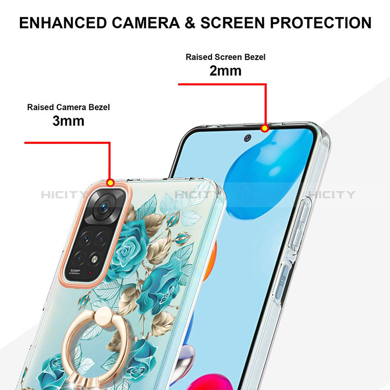 Handyhülle Silikon Hülle Gummi Schutzhülle Flexible Modisch Muster mit Fingerring Ständer Y06B für Xiaomi Redmi Note 11 4G (2022) groß