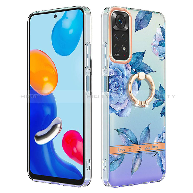 Handyhülle Silikon Hülle Gummi Schutzhülle Flexible Modisch Muster mit Fingerring Ständer Y06B für Xiaomi Redmi Note 11 4G (2022) Blau Plus