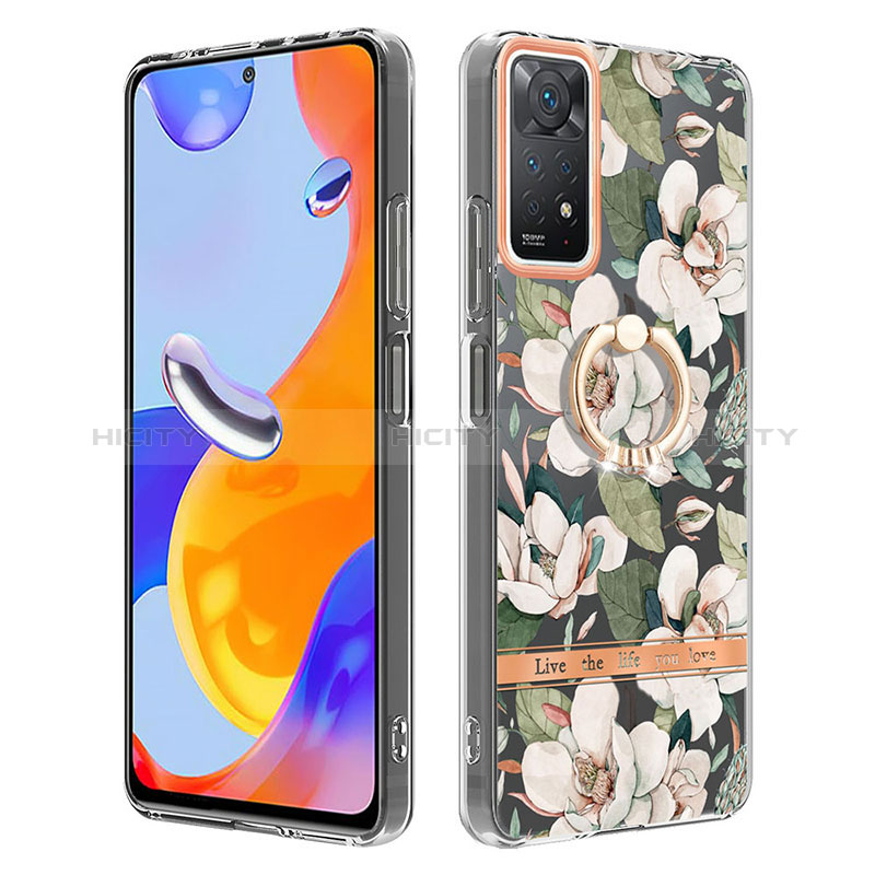 Handyhülle Silikon Hülle Gummi Schutzhülle Flexible Modisch Muster mit Fingerring Ständer Y06B für Xiaomi Redmi Note 11 Pro 4G Weiß Plus