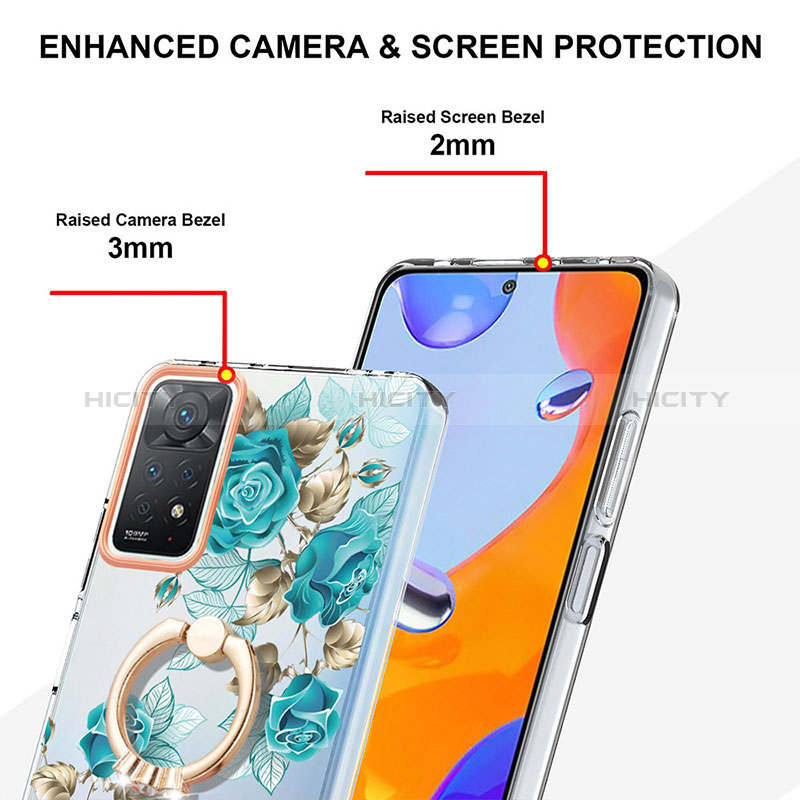 Handyhülle Silikon Hülle Gummi Schutzhülle Flexible Modisch Muster mit Fingerring Ständer Y06B für Xiaomi Redmi Note 11 Pro 5G