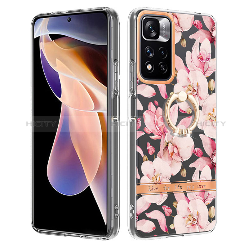 Handyhülle Silikon Hülle Gummi Schutzhülle Flexible Modisch Muster mit Fingerring Ständer Y06B für Xiaomi Redmi Note 11 Pro+ Plus 5G Rosa Plus