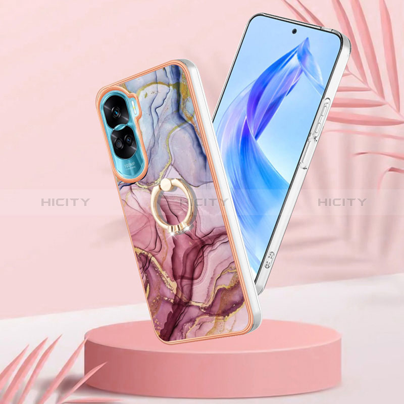 Handyhülle Silikon Hülle Gummi Schutzhülle Flexible Modisch Muster mit Fingerring Ständer YB1 für Huawei Honor 90 Lite 5G groß