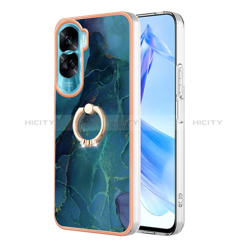 Handyhülle Silikon Hülle Gummi Schutzhülle Flexible Modisch Muster mit Fingerring Ständer YB1 für Huawei Honor 90 Lite 5G Grün