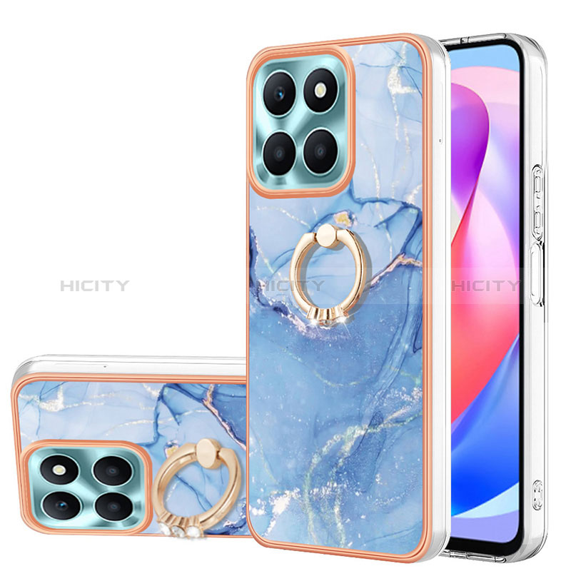 Handyhülle Silikon Hülle Gummi Schutzhülle Flexible Modisch Muster mit Fingerring Ständer YB1 für Huawei Honor X6a Blau