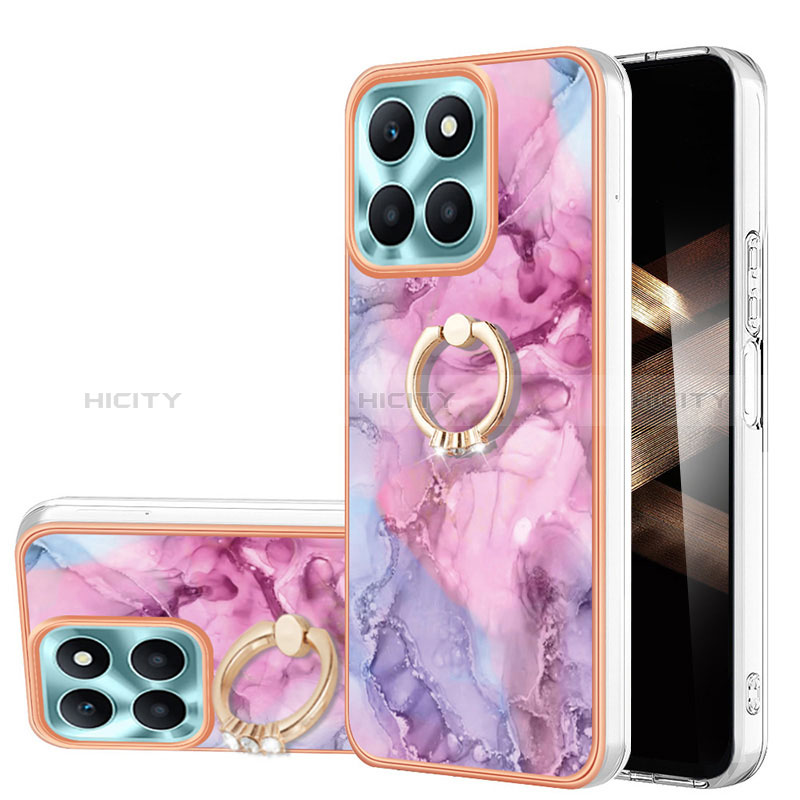 Handyhülle Silikon Hülle Gummi Schutzhülle Flexible Modisch Muster mit Fingerring Ständer YB1 für Huawei Honor X8b Rosa