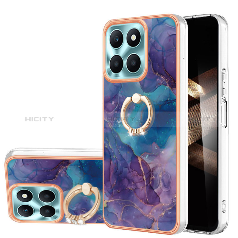 Handyhülle Silikon Hülle Gummi Schutzhülle Flexible Modisch Muster mit Fingerring Ständer YB1 für Huawei Honor X8b Violett