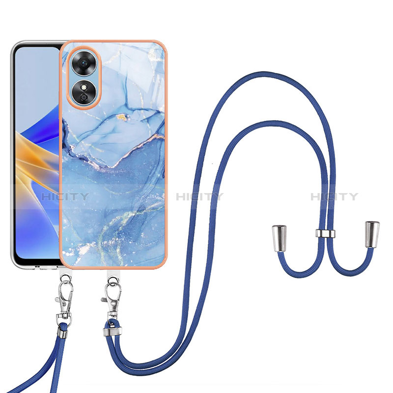 Handyhülle Silikon Hülle Gummi Schutzhülle Flexible Modisch Muster mit Fingerring Ständer YB1 für Oppo A17 Blau