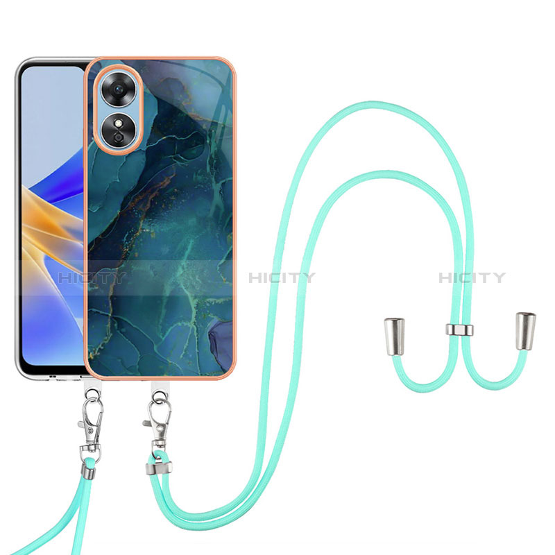 Handyhülle Silikon Hülle Gummi Schutzhülle Flexible Modisch Muster mit Fingerring Ständer YB1 für Oppo A17 Grün