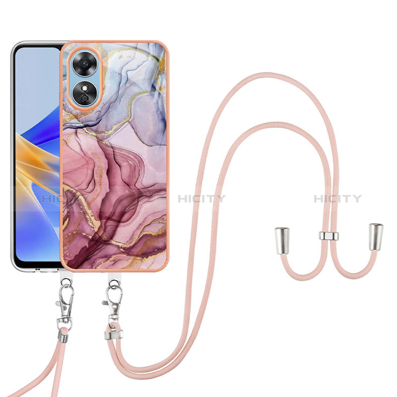 Handyhülle Silikon Hülle Gummi Schutzhülle Flexible Modisch Muster mit Fingerring Ständer YB1 für Oppo A17 Helles Lila Plus