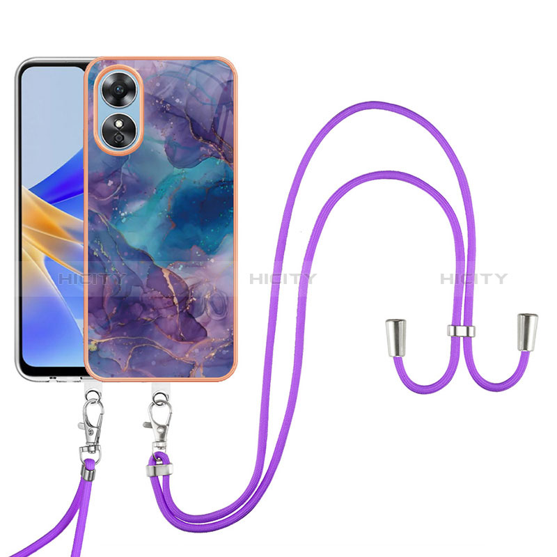 Handyhülle Silikon Hülle Gummi Schutzhülle Flexible Modisch Muster mit Fingerring Ständer YB1 für Oppo A17 Violett