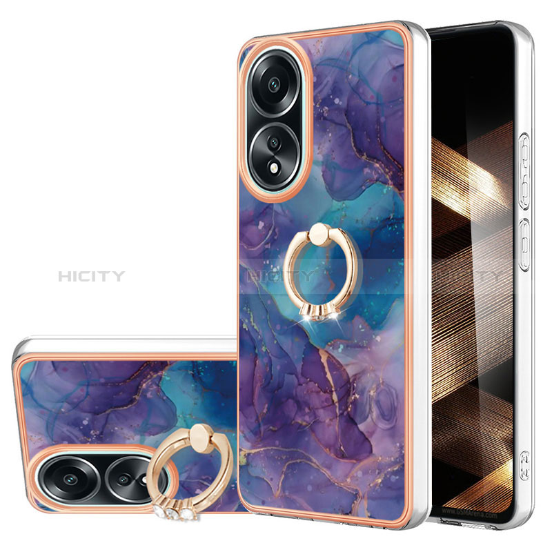 Handyhülle Silikon Hülle Gummi Schutzhülle Flexible Modisch Muster mit Fingerring Ständer YB1 für Oppo A58 4G Violett Plus