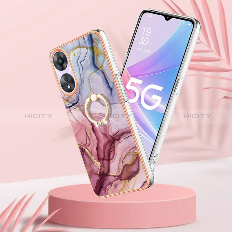 Handyhülle Silikon Hülle Gummi Schutzhülle Flexible Modisch Muster mit Fingerring Ständer YB1 für Oppo A58 5G