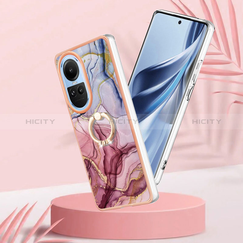 Handyhülle Silikon Hülle Gummi Schutzhülle Flexible Modisch Muster mit Fingerring Ständer YB1 für Oppo Reno10 5G groß