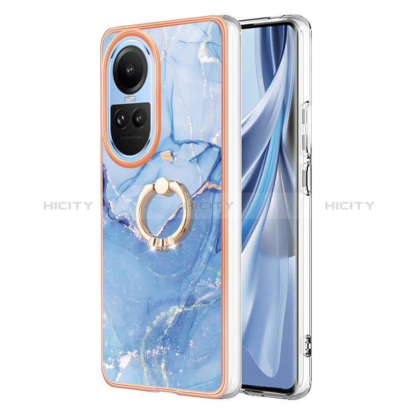 Handyhülle Silikon Hülle Gummi Schutzhülle Flexible Modisch Muster mit Fingerring Ständer YB1 für Oppo Reno10 Pro 5G Blau