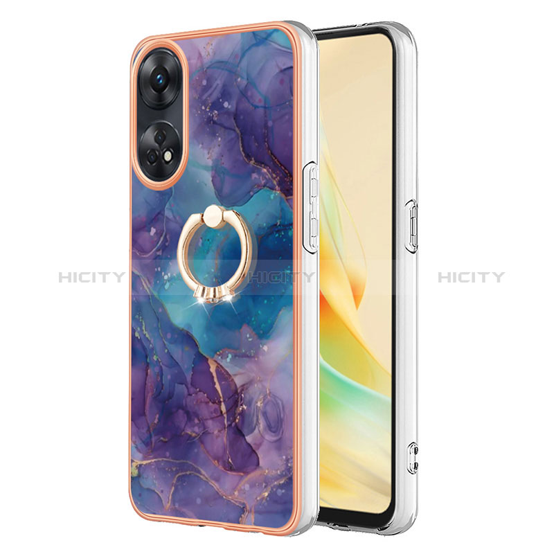 Handyhülle Silikon Hülle Gummi Schutzhülle Flexible Modisch Muster mit Fingerring Ständer YB1 für Oppo Reno8 T 4G Violett