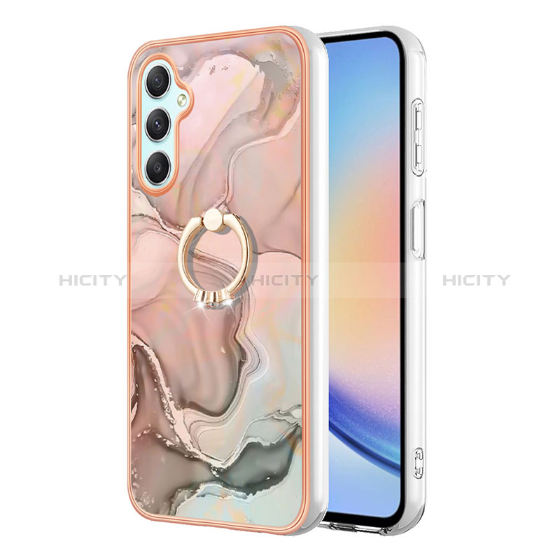 Handyhülle Silikon Hülle Gummi Schutzhülle Flexible Modisch Muster mit Fingerring Ständer YB1 für Samsung Galaxy A24 4G Rosa