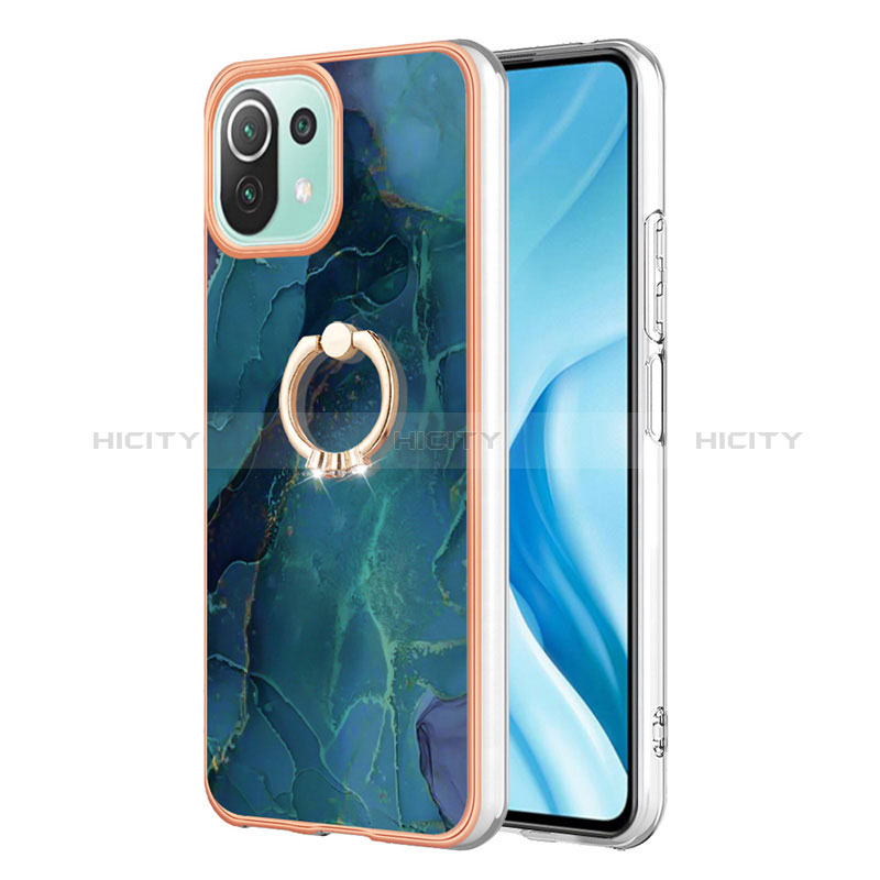 Handyhülle Silikon Hülle Gummi Schutzhülle Flexible Modisch Muster mit Fingerring Ständer YB1 für Xiaomi Mi 11 Lite 5G Grün Plus