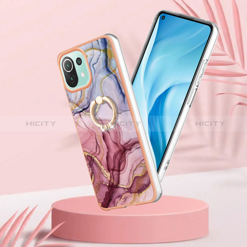 Handyhülle Silikon Hülle Gummi Schutzhülle Flexible Modisch Muster mit Fingerring Ständer YB1 für Xiaomi Mi 11 Lite 5G NE groß