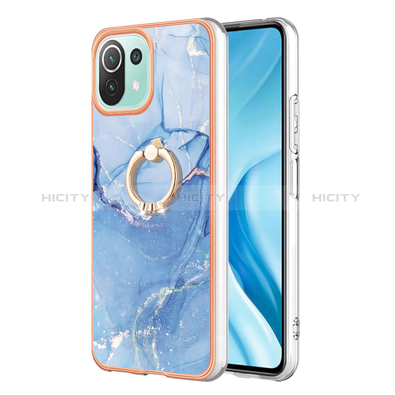 Handyhülle Silikon Hülle Gummi Schutzhülle Flexible Modisch Muster mit Fingerring Ständer YB1 für Xiaomi Mi 11 Lite 5G NE Blau Plus