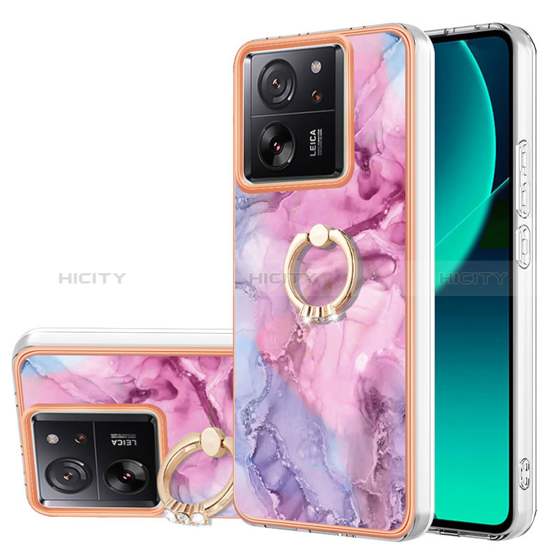 Handyhülle Silikon Hülle Gummi Schutzhülle Flexible Modisch Muster mit Fingerring Ständer YB1 für Xiaomi Mi 13T 5G Rosa