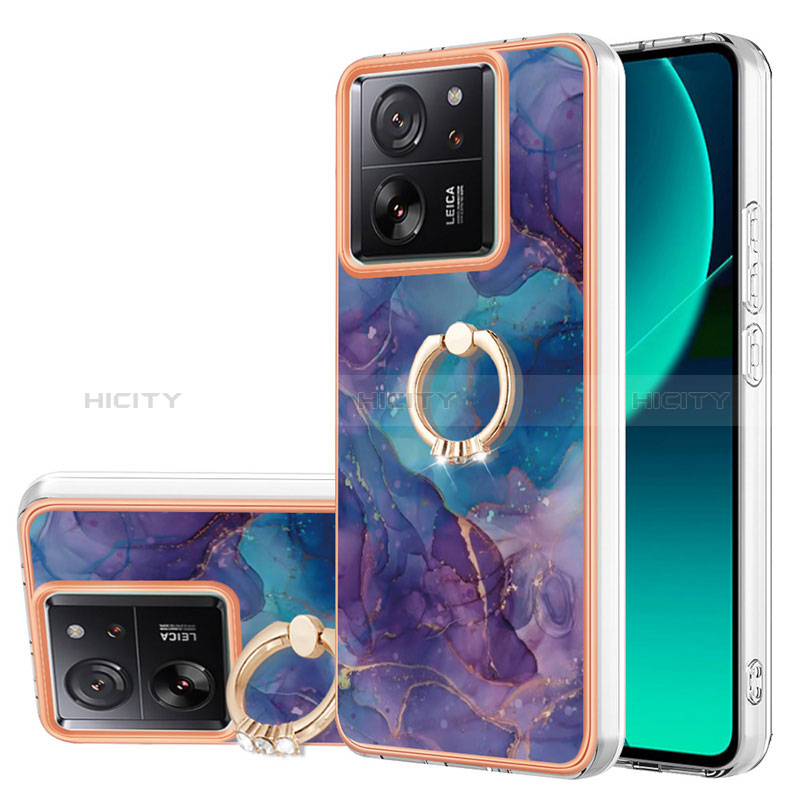 Handyhülle Silikon Hülle Gummi Schutzhülle Flexible Modisch Muster mit Fingerring Ständer YB1 für Xiaomi Mi 13T 5G Violett