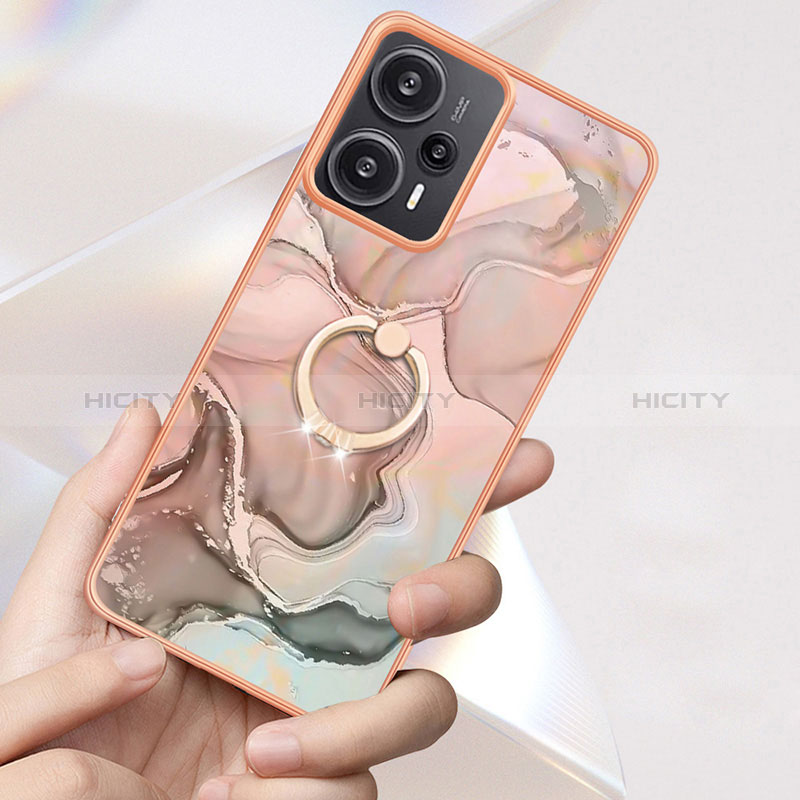 Handyhülle Silikon Hülle Gummi Schutzhülle Flexible Modisch Muster mit Fingerring Ständer YB1 für Xiaomi Poco F5 5G groß