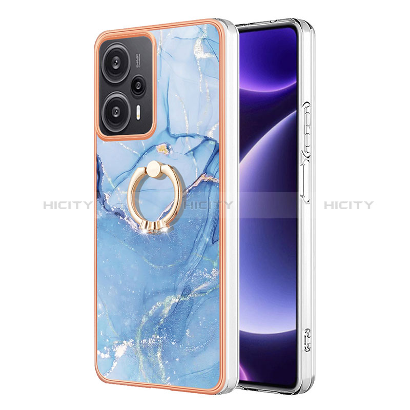 Handyhülle Silikon Hülle Gummi Schutzhülle Flexible Modisch Muster mit Fingerring Ständer YB1 für Xiaomi Poco F5 5G Blau