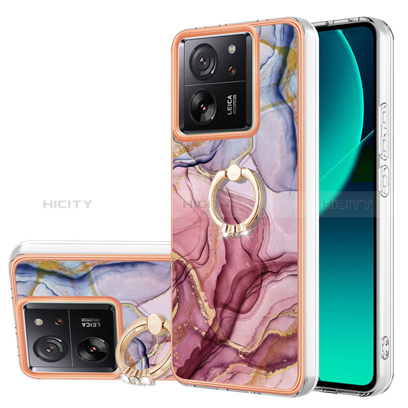 Handyhülle Silikon Hülle Gummi Schutzhülle Flexible Modisch Muster mit Fingerring Ständer YB1 für Xiaomi Redmi K60 Ultra 5G Helles Lila