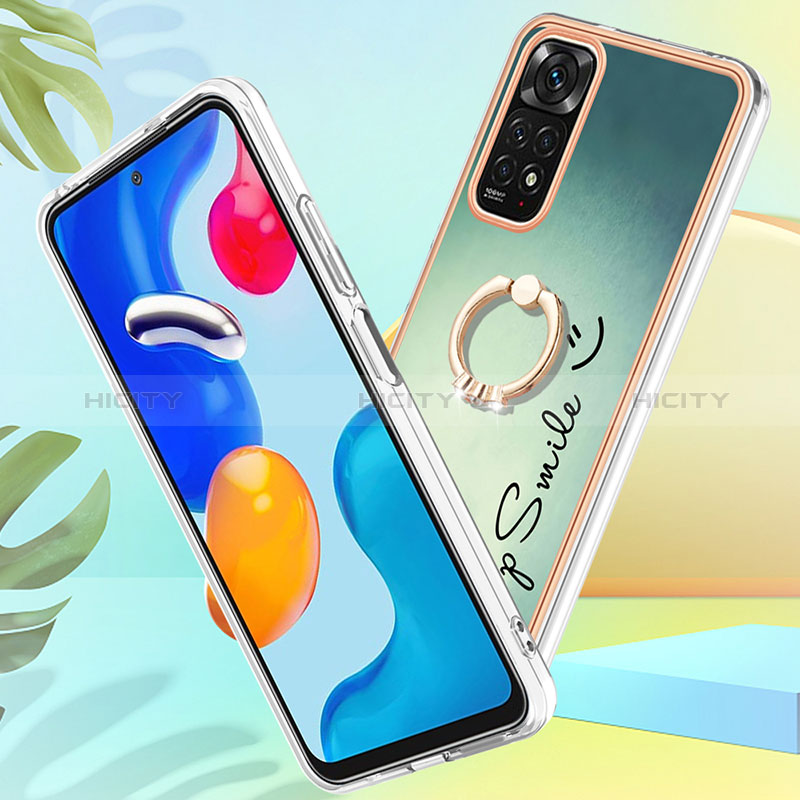 Handyhülle Silikon Hülle Gummi Schutzhülle Flexible Modisch Muster mit Fingerring Ständer YB1 für Xiaomi Redmi Note 11 4G (2022) groß