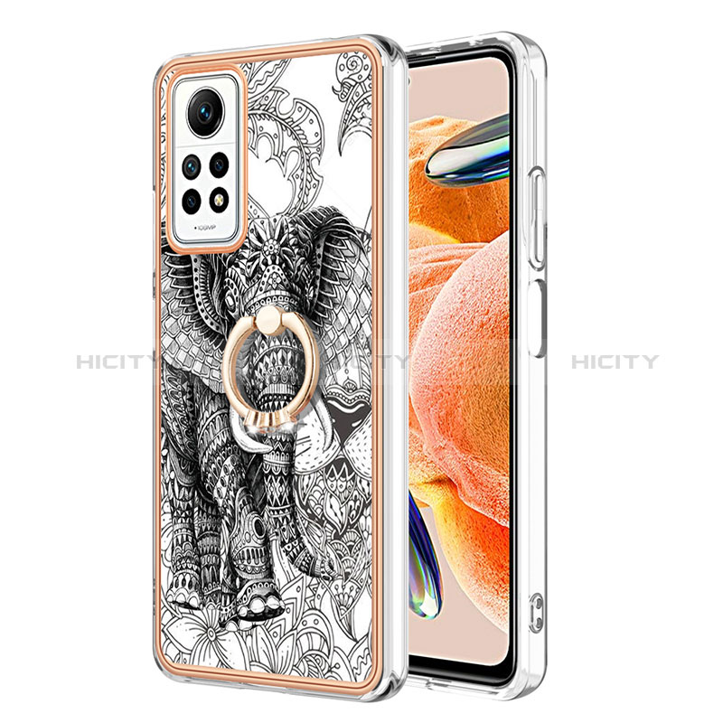 Handyhülle Silikon Hülle Gummi Schutzhülle Flexible Modisch Muster mit Fingerring Ständer YB1 für Xiaomi Redmi Note 11 Pro 5G Grau