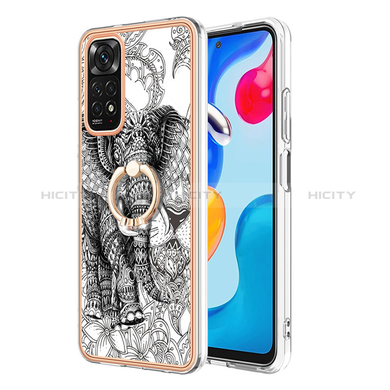 Handyhülle Silikon Hülle Gummi Schutzhülle Flexible Modisch Muster mit Fingerring Ständer YB1 für Xiaomi Redmi Note 11S 4G groß