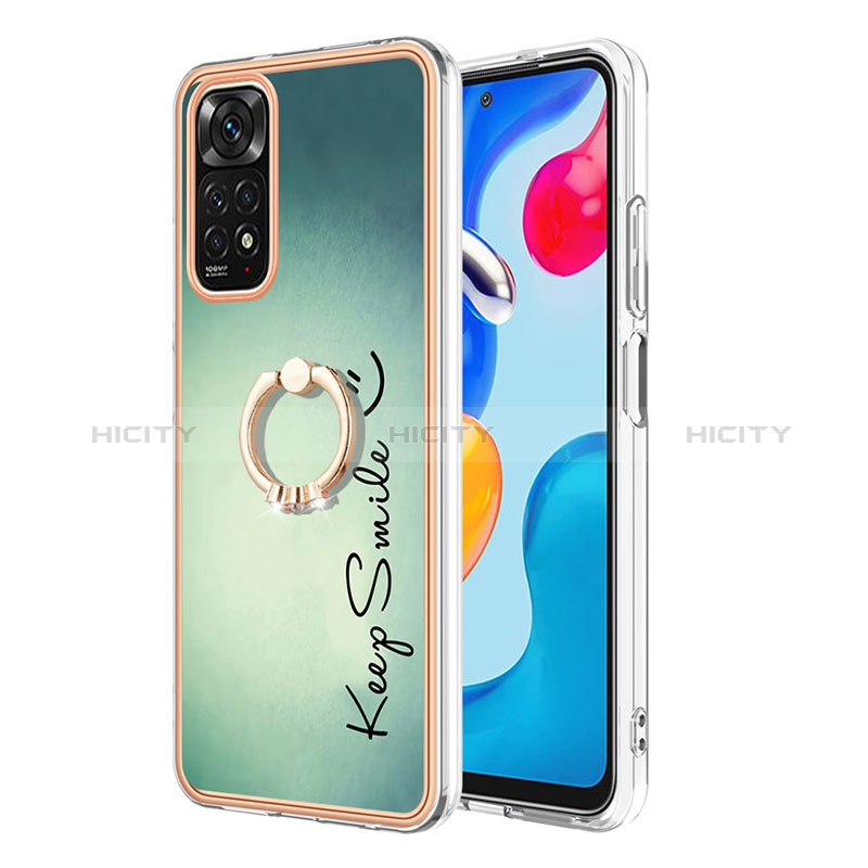 Handyhülle Silikon Hülle Gummi Schutzhülle Flexible Modisch Muster mit Fingerring Ständer YB1 für Xiaomi Redmi Note 11S 4G Grün