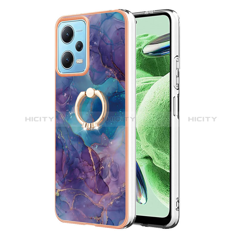 Handyhülle Silikon Hülle Gummi Schutzhülle Flexible Modisch Muster mit Fingerring Ständer YB1 für Xiaomi Redmi Note 12 5G Violett Plus